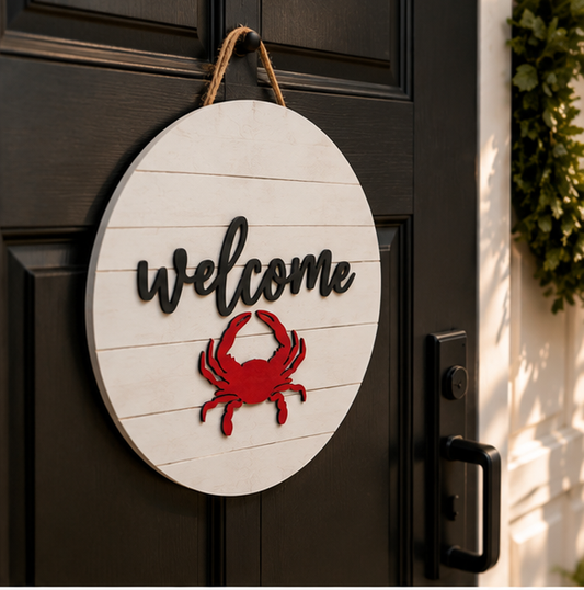 15" Wood Crab Welcome Sign Door Hanger