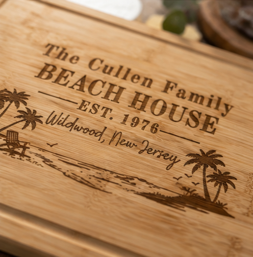 Personalized Engraved Beach House Bamboo Cutting Board