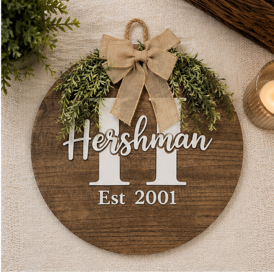 15" Personalized Family Name Door Hanger Sign