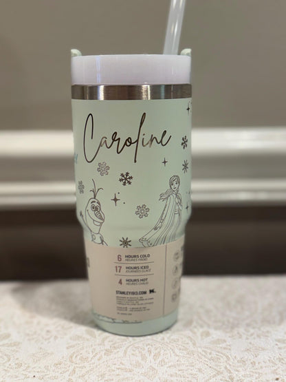 Tumbler with 'Caroline' design on a neutral background