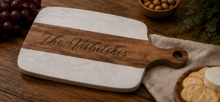 Personalized Engraved Marble & Acacia Wood Cutting Board