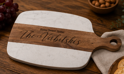 Personalized Engraved Marble & Acacia Wood Cutting Board