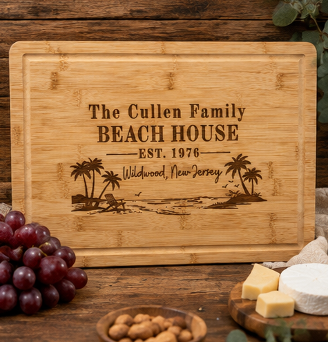 Personalized Engraved Beach House Bamboo Cutting Board