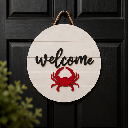 15" Wood Crab Welcome Sign Door Hanger