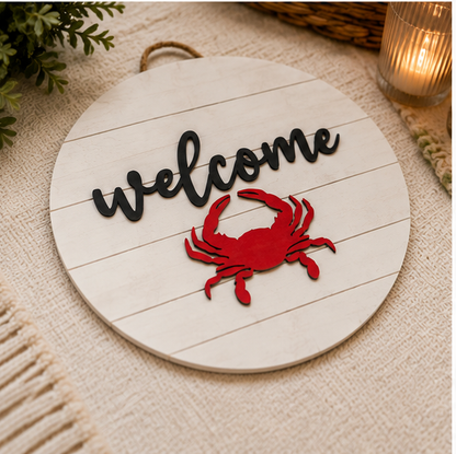 15" Wood Crab Welcome Sign Door Hanger