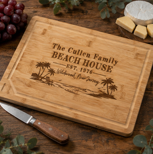 Personalized Engraved Beach House Bamboo Cutting Board