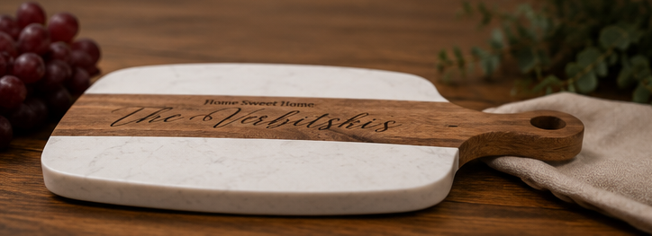 Personalized Engraved Marble & Acacia Wood Cutting Board