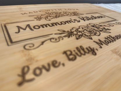 Personalized Engraved Grandma's Kitchen Bamboo Cutting Board