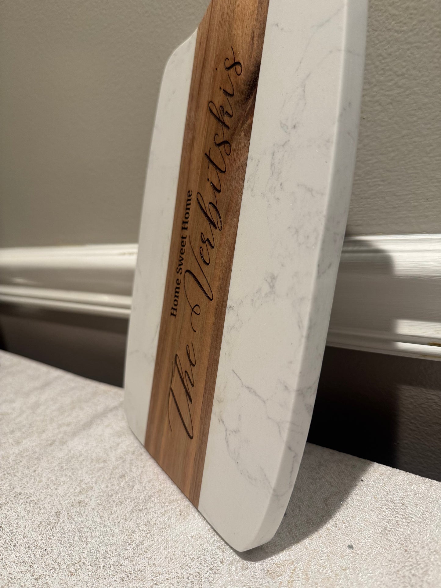 Personalized Engraved Marble & Acacia Wood Cutting Board