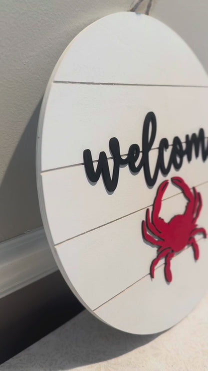 15" Wood Crab Welcome Sign Door Hanger