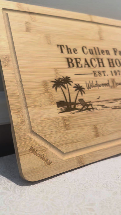 Personalized Engraved Beach House Bamboo Cutting Board
